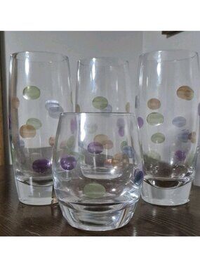 Vintage (4) Block Cabaret Double OLD FASHIONED GLASSES w/Colored Bubbles